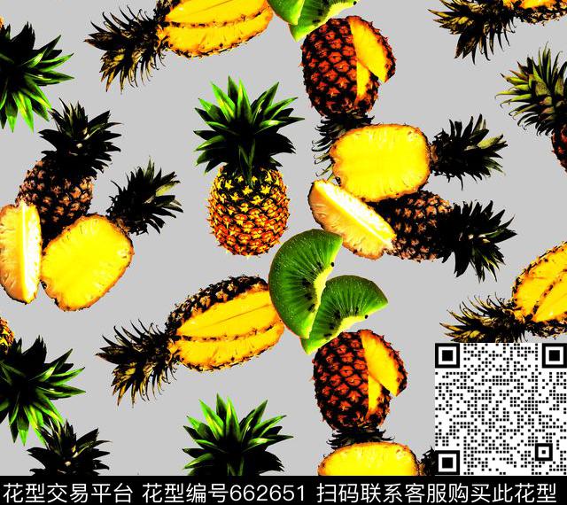 菠萝奇异果猕猴桃数码印花华亿平台下载（图片编号: 662651） - 瓦栏（Walan）
