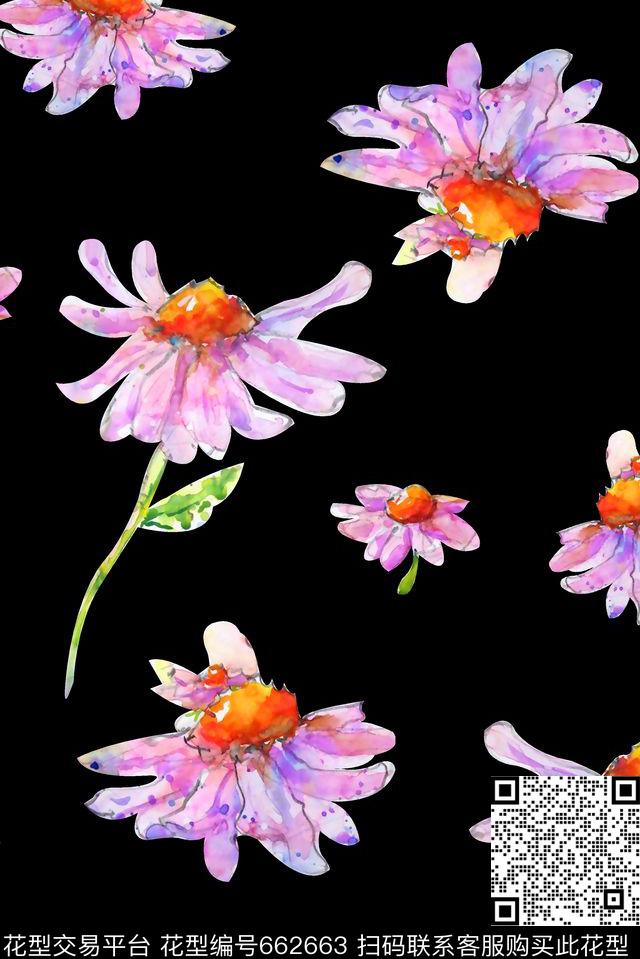 抽象手绘满版水彩花朵最新高清数码花朵时尚花卉数码印花华亿平台下载（图片编号: 662663） - 瓦栏（Walan）