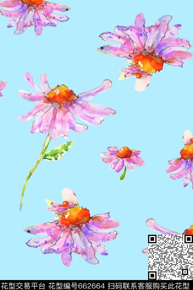 抽象手绘满版水彩花朵最新高清数码花朵时尚花卉数码印花华亿平台下载（图片编号: 662664） - 瓦栏（Walan）