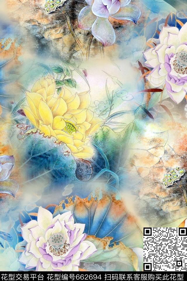 中国风国画水墨数码印花华亿平台下载（图片编号: 662694） - 瓦栏（Walan）