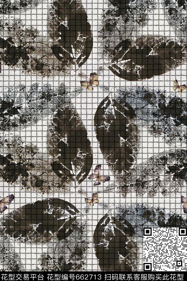 昆虫蝴蝶树叶数码印花华亿平台下载（图片编号: 662713） - 瓦栏（Walan）