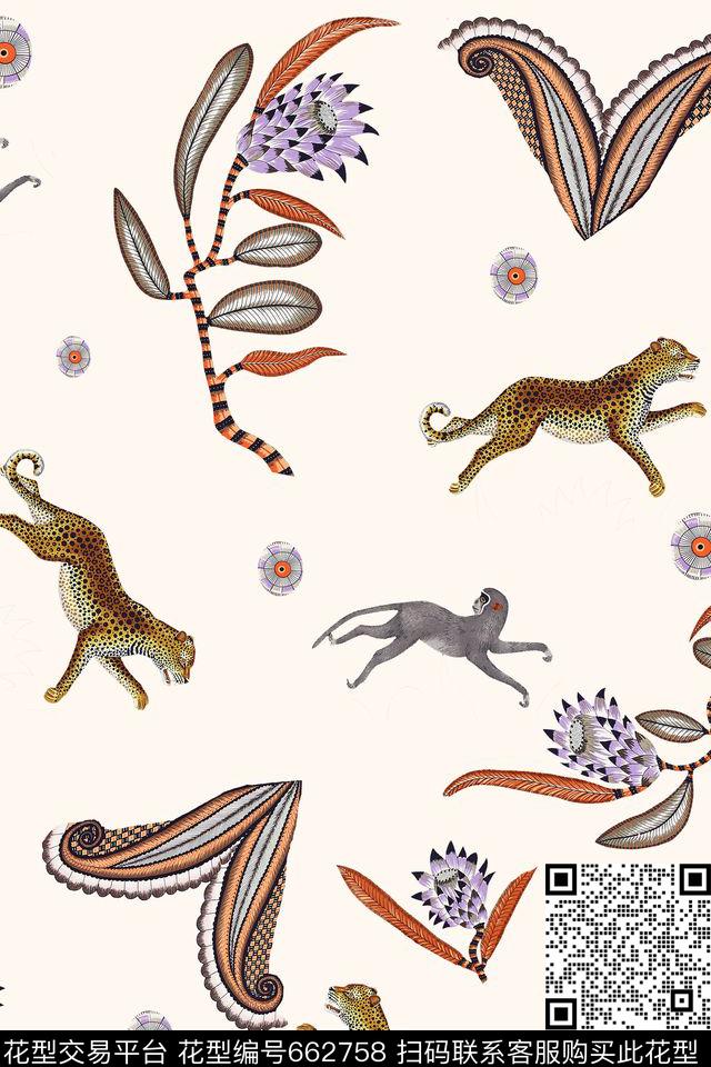 动物花卉圈圈数码印花华亿平台下载（图片编号: 662758） - 瓦栏（Walan）