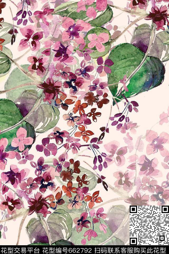 杏花手绘花卉数码印花华亿平台下载（图片编号: 662792） - 瓦栏（Walan）