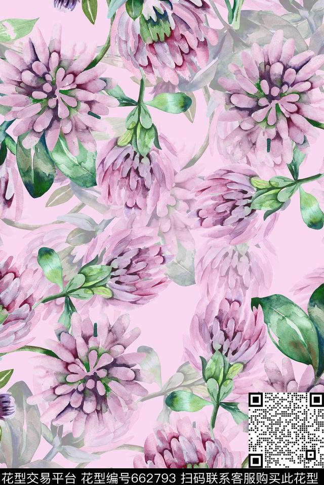 手绘植物花卉数码印花华亿平台下载（图片编号: 662793） - 瓦栏（Walan）