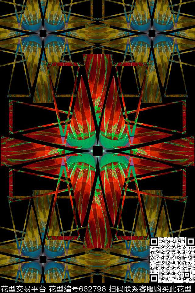 梦幻三角三角形炫彩几何拼贴数码印花华亿平台下载（图片编号: 662796） - 瓦栏（Walan）