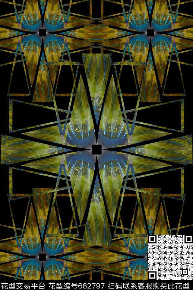梦幻三角三角形炫彩几何拼贴数码印花华亿平台下载（图片编号: 662797） - 瓦栏（Walan）