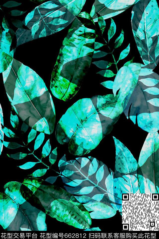 棕榈叶热带风情热带雨林大叶数码印花华亿平台下载（图片编号: 662812） - 瓦栏（Walan）