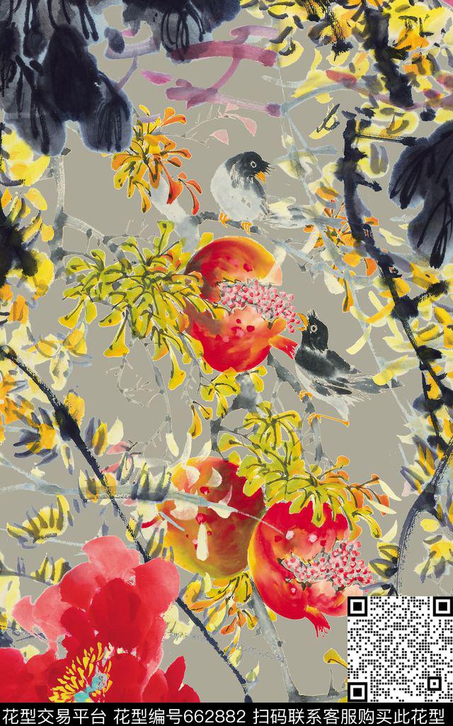中国风花鸟国画数码印花华亿平台下载（图片编号: 662882） - 瓦栏（Walan）