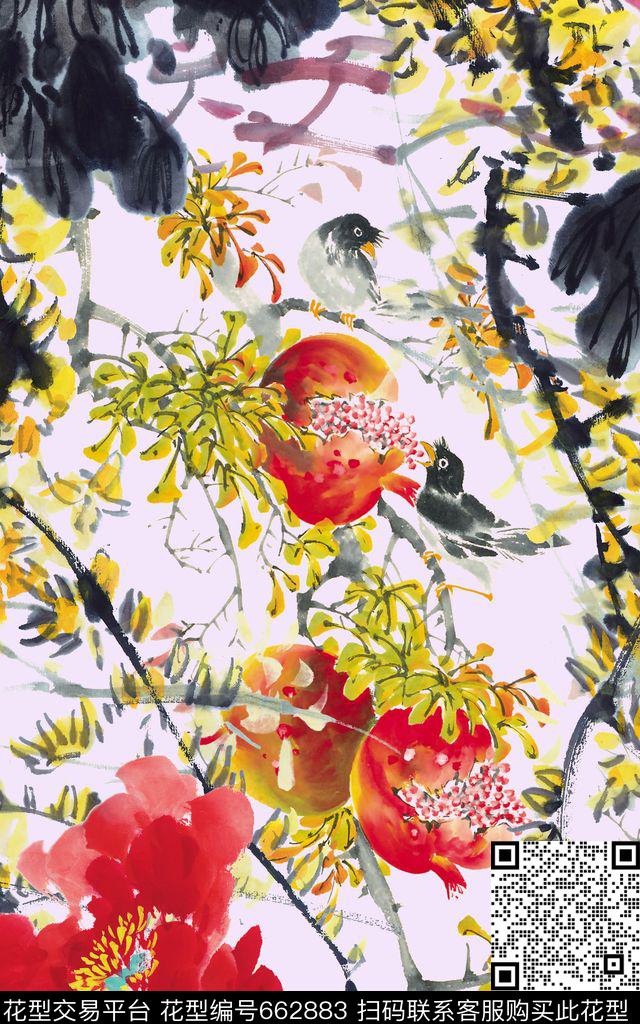 中国风花鸟国画数码印花华亿平台下载（图片编号: 662883） - 瓦栏（Walan）