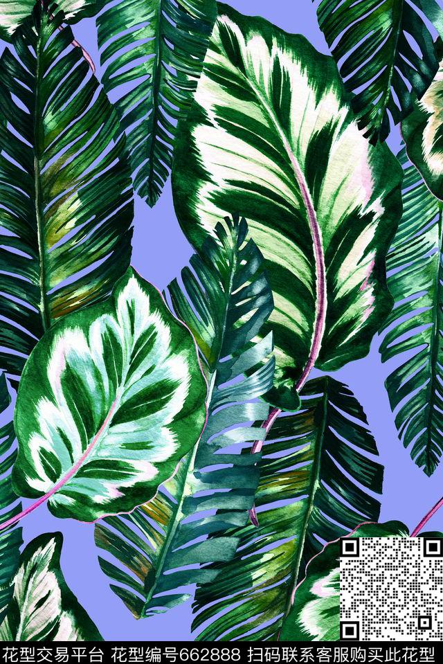 热带叶子绿色数码印花华亿平台下载（图片编号: 662888） - 瓦栏（Walan）