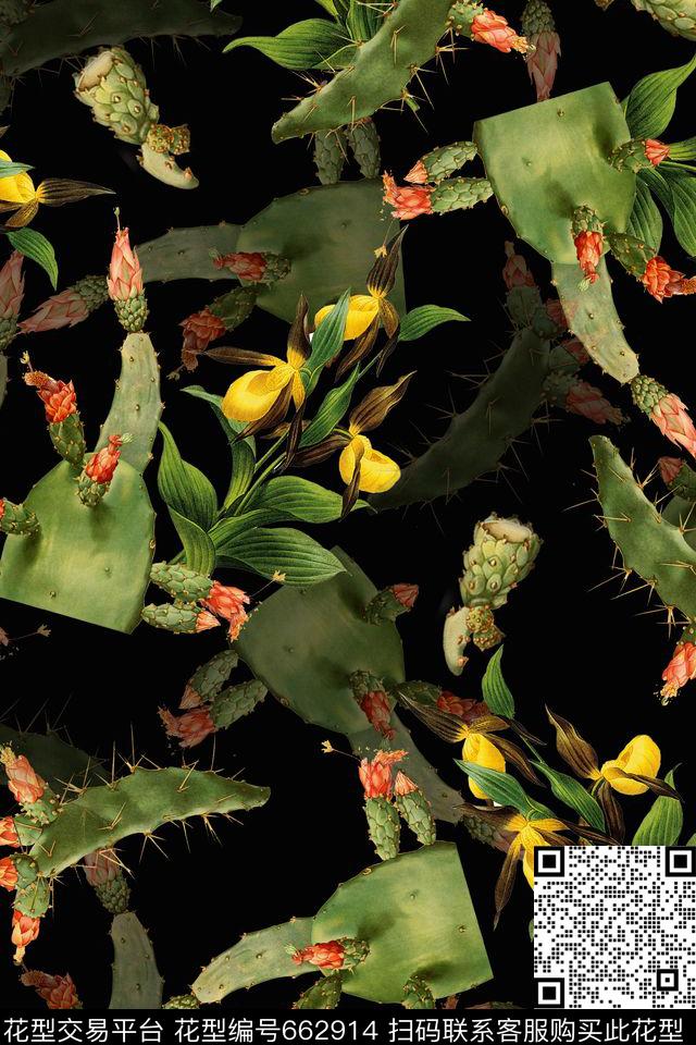 热带花卉仙人掌数码印花华亿平台下载（图片编号: 662914） - 瓦栏（Walan）
