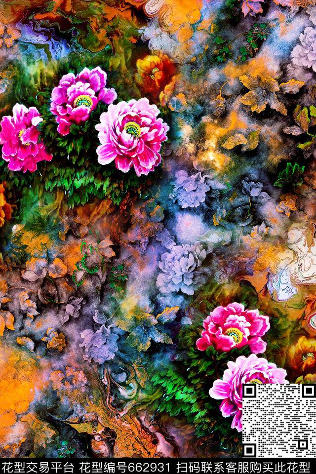 油画肌理花卉数码印花华亿平台下载（图片编号: 662931） - 瓦栏（Walan）