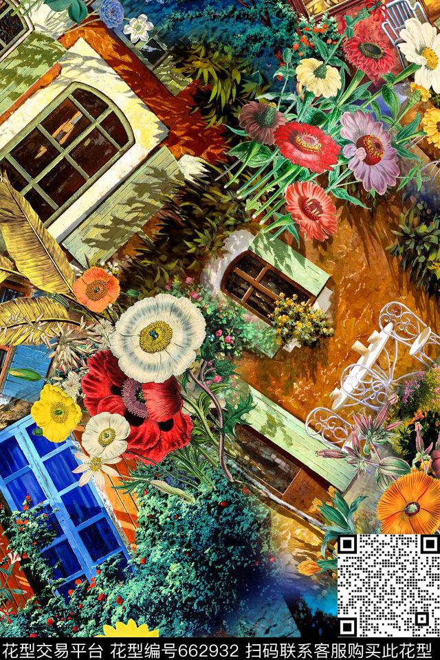 风景建筑花卉数码印花华亿平台下载（图片编号: 662932） - 瓦栏（Walan）