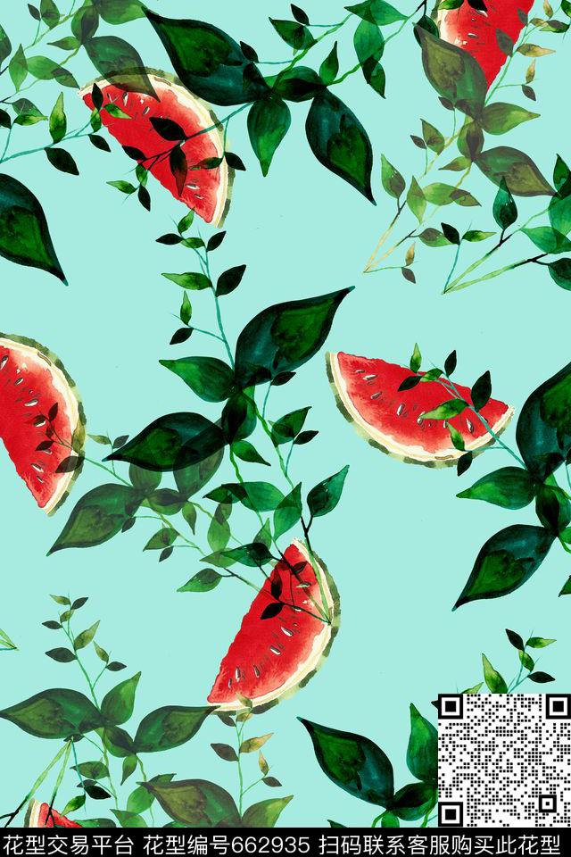 热带植物西瓜数码印花华亿平台下载（图片编号: 662935） - 瓦栏（Walan）