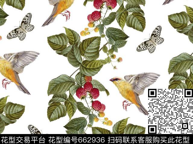 草莓花鸟家纺印花蜂鸟蝴蝶花鸟昆虫印花数码印花华亿平台下载（图片编号: 662936） - 瓦栏（Walan）