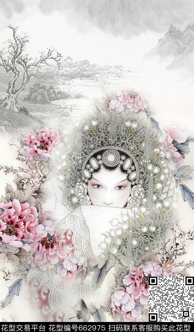 花卉工笔京剧中国风数码印花华亿平台下载（图片编号: 662975） - 瓦栏（Walan）