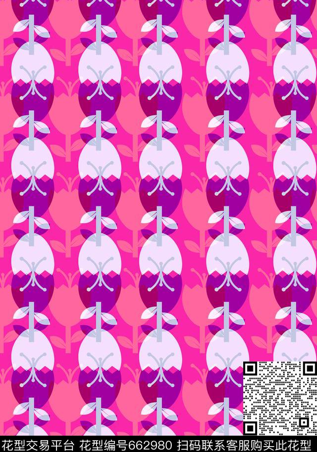简约花卉组合郁金香传统印花华亿平台下载（图片编号: 662980） - 瓦栏（Walan）