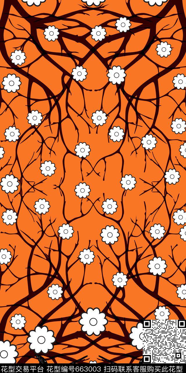 花卉花朵树枝传统印花华亿平台下载（图片编号: 663003） - 瓦栏（Walan）