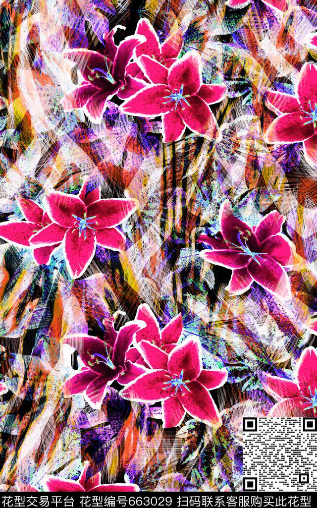 植物花卉花朵花卉抽象动物纹数码印花华亿平台下载（图片编号: 663029） - 瓦栏（Walan）