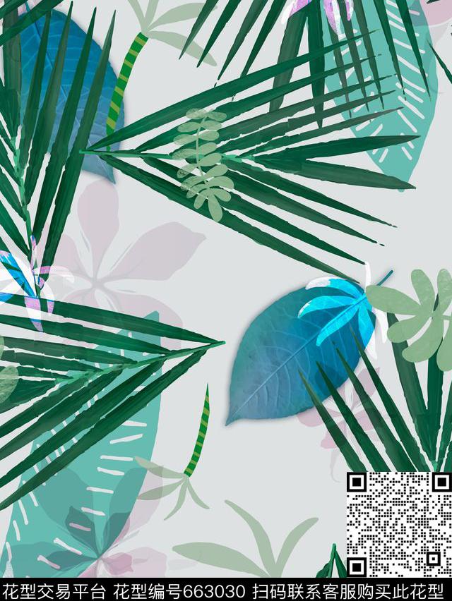 服装花卉棕榈叶数码印花华亿平台下载（图片编号: 663030） - 瓦栏（Walan）