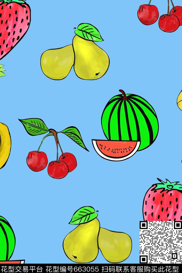 热带水果组合西瓜传统印花华亿平台下载（图片编号: 663055） - 瓦栏（Walan）