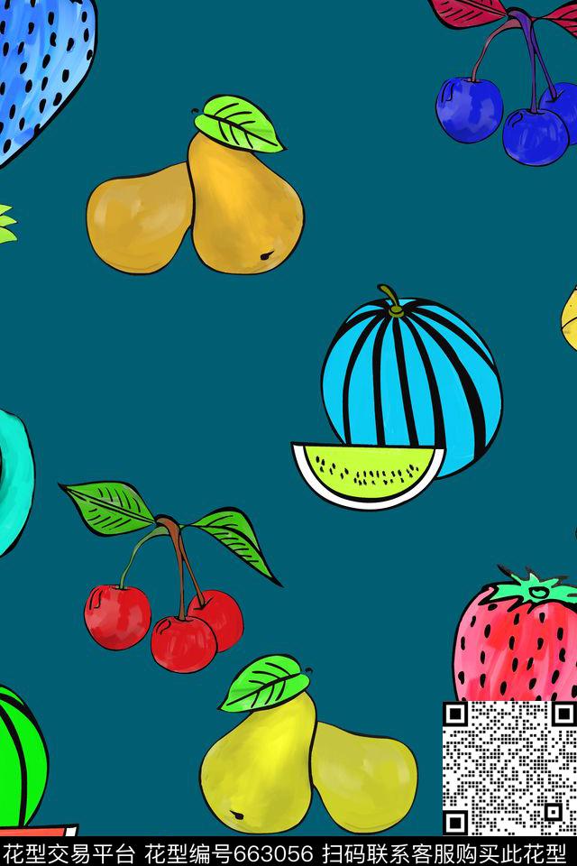 热带水果组合西瓜传统印花华亿平台下载（图片编号: 663056） - 瓦栏（Walan）