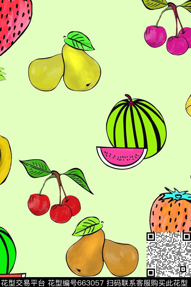 热带水果组合西瓜传统印花华亿平台下载（图片编号: 663057） - 瓦栏（Walan）