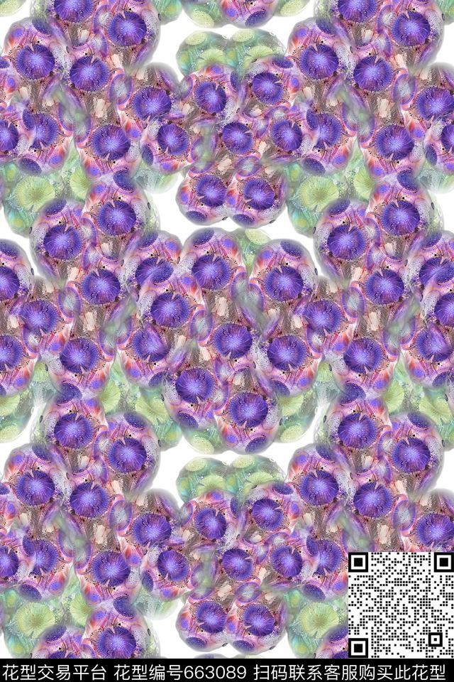 梦幻花卉抽象图案花卉组合数码印花华亿平台下载（图片编号: 663089） - 瓦栏（Walan）