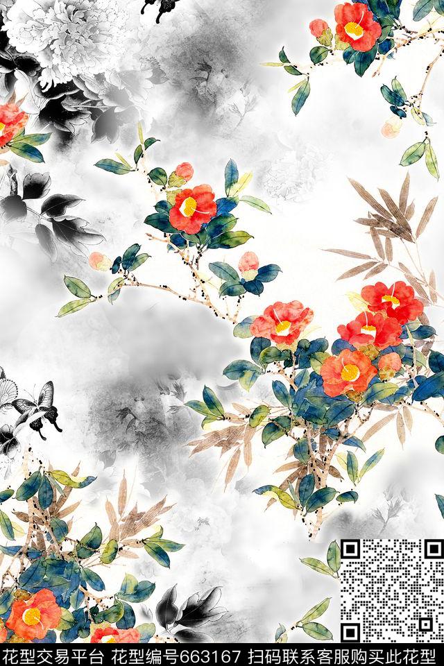 民族风中国风水墨数码印花华亿平台下载（图片编号: 663167） - 瓦栏（Walan）