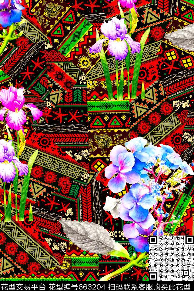 几何花卉女装数码印花华亿平台下载（图片编号: 663204） - 瓦栏（Walan）