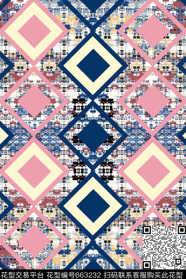几何格子床品传统印花华亿平台下载（图片编号: 663232） - 瓦栏（Walan）