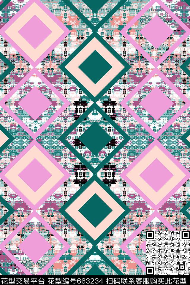 几何格子床品传统印花华亿平台下载（图片编号: 663234） - 瓦栏（Walan）