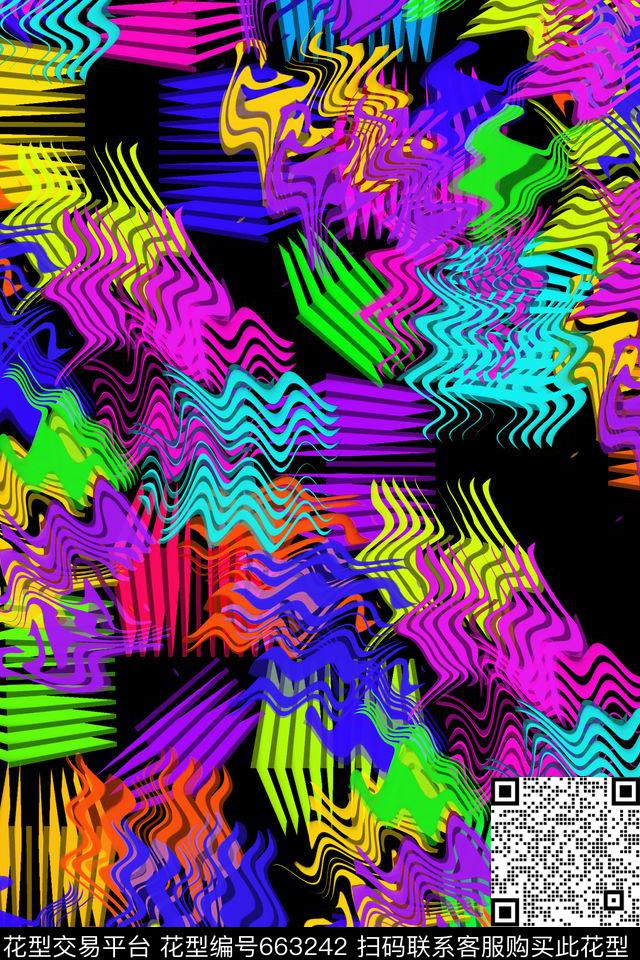 女装几何线条数码印花华亿平台下载（图片编号: 663242） - 瓦栏（Walan）