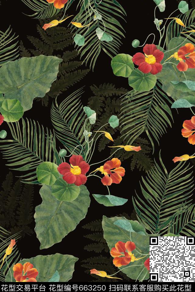 热带花卉植物数码印花华亿平台下载（图片编号: 663250） - 瓦栏（Walan）