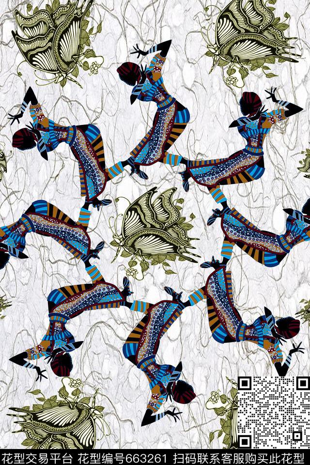 蝴蝶抽象数码印花华亿平台下载（图片编号: 663261） - 瓦栏（Walan）