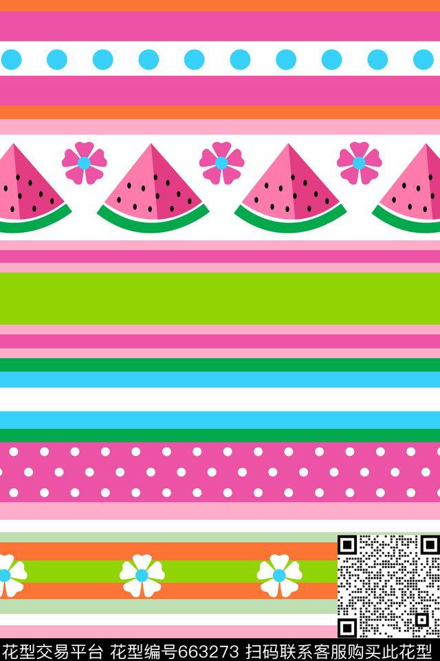 条纹点子花卉传统印花华亿平台下载（图片编号: 663273） - 瓦栏（Walan）