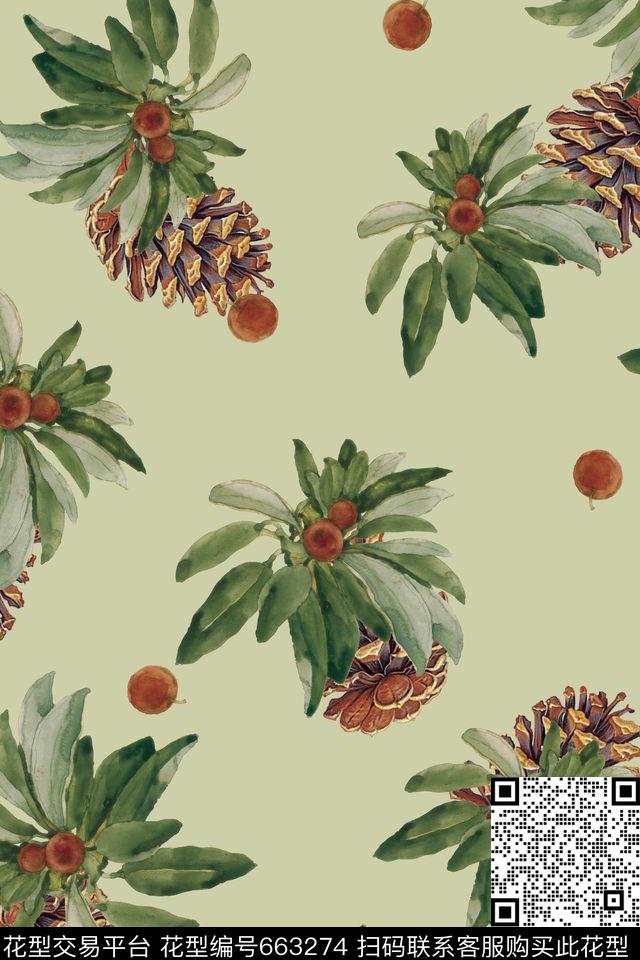 植物松果热带数码印花华亿平台下载（图片编号: 663274） - 瓦栏（Walan）