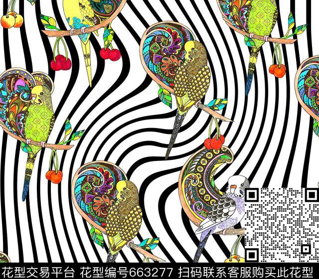 彩绘民族风鹦鹉数码印花华亿平台下载（图片编号: 663277） - 瓦栏（Walan）