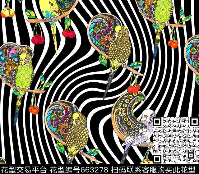 彩绘民族风鹦鹉数码印花华亿平台下载（图片编号: 663278） - 瓦栏（Walan）