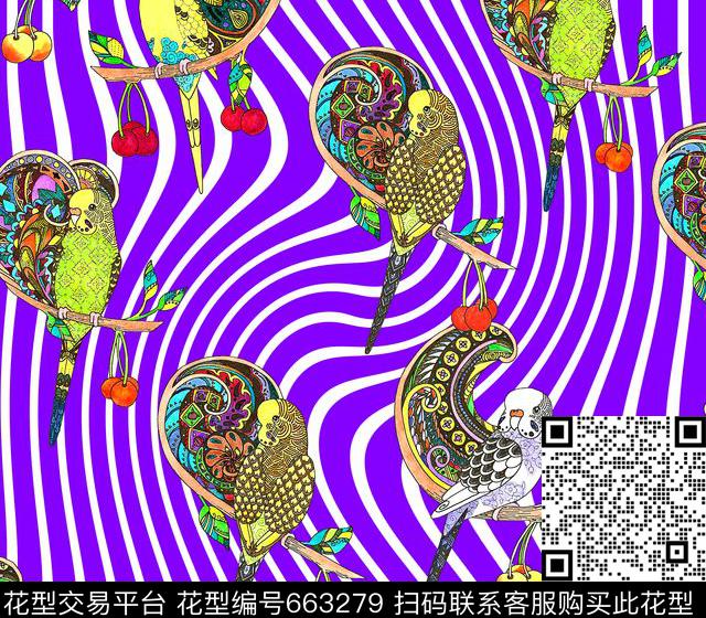 彩绘民族风鹦鹉数码印花华亿平台下载（图片编号: 663279） - 瓦栏（Walan）