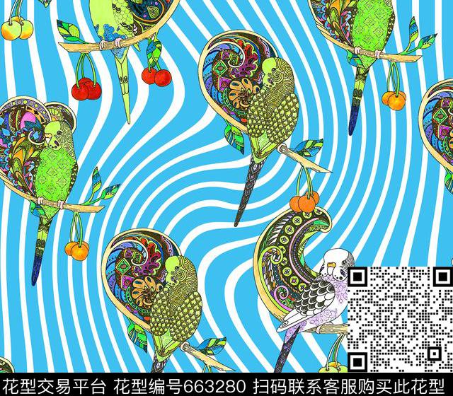 彩绘民族风鹦鹉数码印花华亿平台下载（图片编号: 663280） - 瓦栏（Walan）
