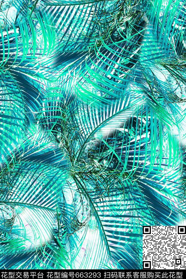 棕榈叶泳装热带数码印花华亿平台下载（图片编号: 663293） - 瓦栏（Walan）