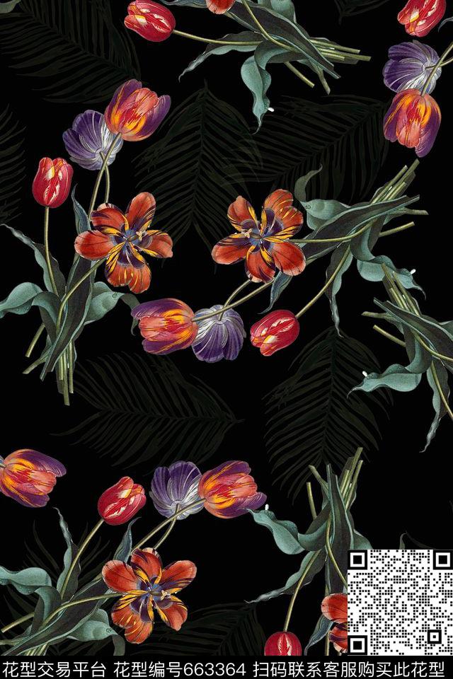 郁金香花卉花鸟数码印花华亿平台下载（图片编号: 663364） - 瓦栏（Walan）