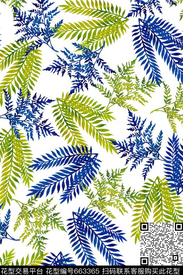 热带叶子植物数码印花华亿平台下载（图片编号: 663365） - 瓦栏（Walan）