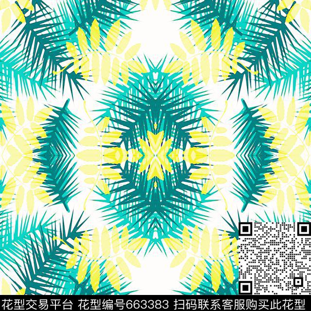 手绘棕榈叶热带数码印花华亿平台下载（图片编号: 663383） - 瓦栏（Walan）