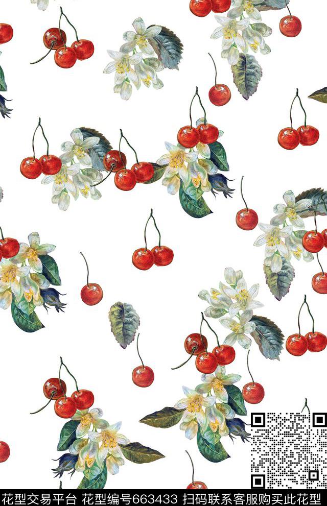 水果樱桃花卉数码印花华亿平台下载（图片编号: 663433） - 瓦栏（Walan）