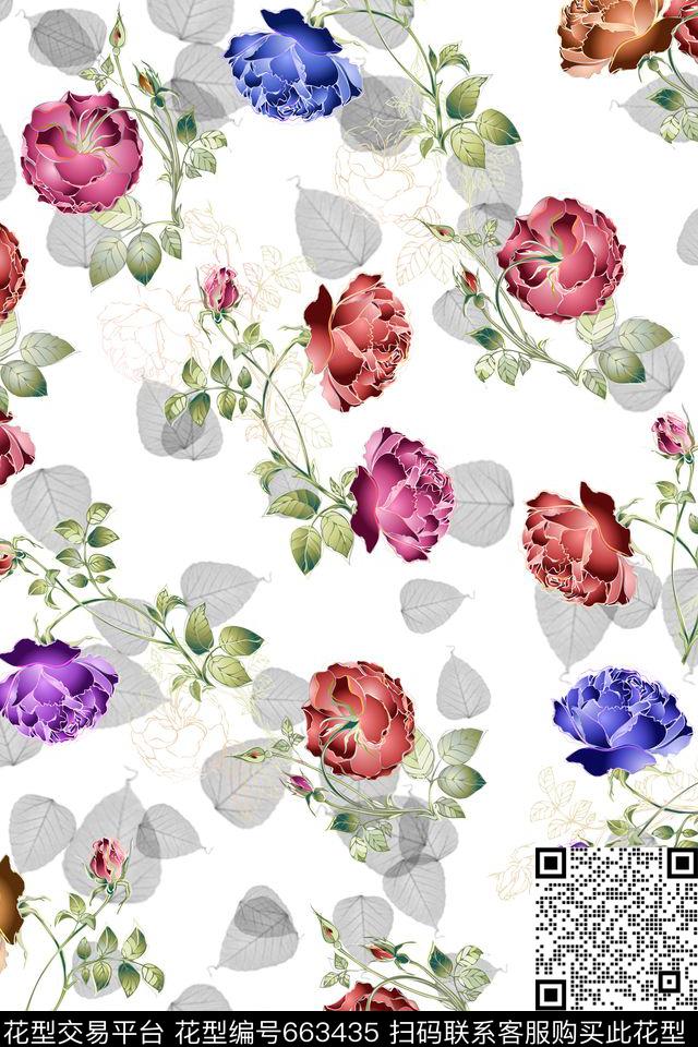 花朵花卉叶子传统印花华亿平台下载（图片编号: 663435） - 瓦栏（Walan）