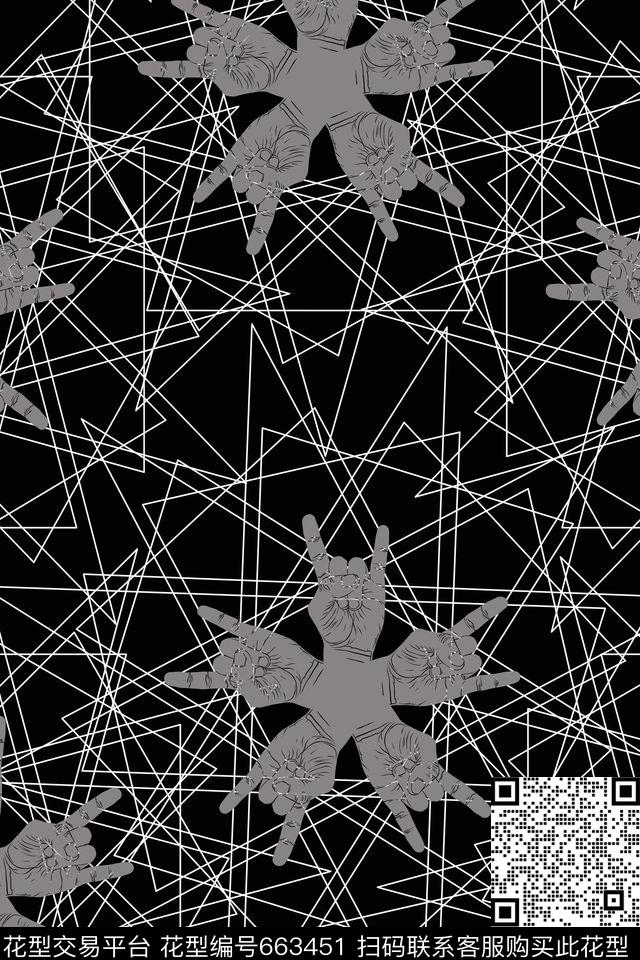 几何手指五角星传统印花华亿平台下载（图片编号: 663451） - 瓦栏（Walan）