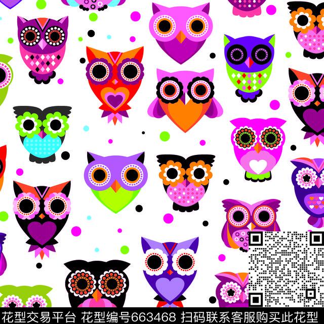 猫头鹰大眼萌传统印花华亿平台下载（图片编号: 663468） - 瓦栏（Walan）
