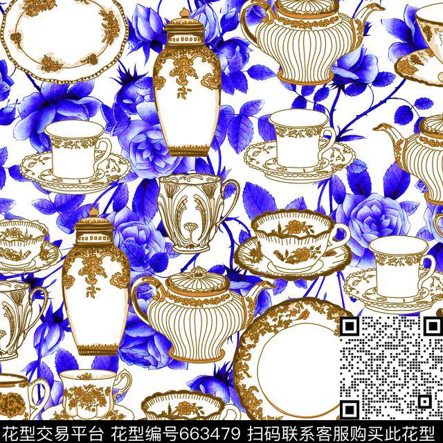 民族风花卉底纹杯子盘子茶壶数码印花华亿平台下载（图片编号: 663479） - 瓦栏（Walan）